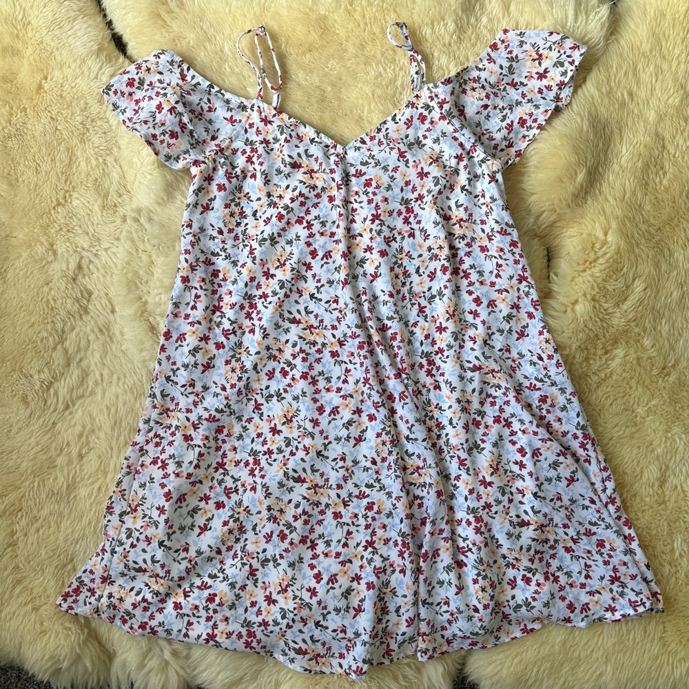 Abercrombie & Fitch White Floral Slip Dress with Red and Green Accents